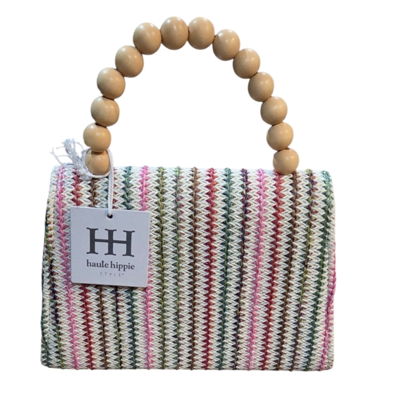 Haute Hippie Handbags - Haute Hippie NEW Colorful Woven Mini Bag with Bead Handle & Removable Gold Chain